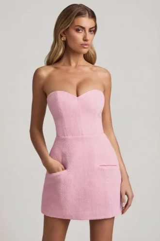 Rochie mini structurată fără bretele, cu decolteu în formă de inimă, Talina, în roz pal Rochie mini structurată fără bretele, cu decolteu în formă de inimă, Talina, în roz pal