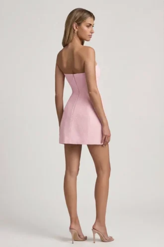 Rochie mini structurată fără bretele, cu decolteu în formă de inimă, Talina, în roz pal Rochie mini structurată fără bretele, cu decolteu în formă de inimă, Talina, în roz pal