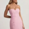 Rochie mini structurată fără bretele, cu decolteu în formă de inimă, Talina, în roz pal Rochie mini structurată fără bretele, cu decolteu în formă de inimă, Talina, în roz pal