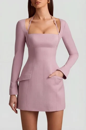 rochie mini structurat n a cu dungi fine ksenia n culoarea mov 2 330x495 - Rochie mini structurată &icirc;n A cu dungi fine Ksenia, &icirc;n culoarea mov
