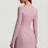 Rochie mini structurată în A cu dungi fine Ksenia, în culoarea mov Rochie mini structurată în A cu dungi fine Ksenia, în culoarea mov