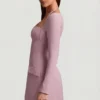 Rochie mini structurată în A cu dungi fine Ksenia, în culoarea mov Rochie mini structurată în A cu dungi fine Ksenia, în culoarea mov