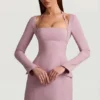Rochie mini structurată în A cu dungi fine Ksenia, în culoarea mov Rochie mini structurată în A cu dungi fine Ksenia, în culoarea mov