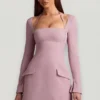 Rochie mini structurată în A cu dungi fine Ksenia, în culoarea mov Rochie mini structurată în A cu dungi fine Ksenia, în culoarea mov