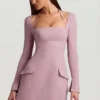 Rochie mini structurată în A cu dungi fine Ksenia, în culoarea mov Rochie mini structurată în A cu dungi fine Ksenia, în culoarea mov