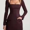 Rochie mini structurată în A cu dungi Ksenia, maro ciocolatiu