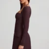 Rochie mini structurată în A cu dungi Ksenia, maro ciocolatiu