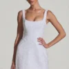 Rochie mini structurată, în linie A, cu ornamente, Dominique, în alb