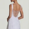 Rochie mini structurată, în linie A, cu ornamente, Dominique, în alb