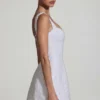 Rochie mini structurată, în linie A, cu ornamente, Dominique, în alb
