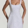 Rochie mini structurată, în linie A, cu ornamente, Dominique, în alb