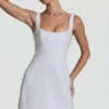 Rochie mini structurată, în linie A, cu ornamente, Dominique, în alb