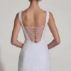 Rochie mini structurată, în linie A, cu ornamente, Dominique, în alb