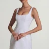 Rochie mini structurată, în linie A, cu ornamente, Dominique, în alb
