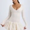 Rochie mini Tallou din modal, cu talie coborâtă și tiv bufant, în culoarea ivoriu Rochie mini Tallou din modal, cu talie coborâtă și tiv bufant, în culoarea ivoriu