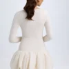 Rochie mini Tallou din modal, cu talie coborâtă și tiv bufant, în culoarea ivoriu Rochie mini Tallou din modal, cu talie coborâtă și tiv bufant, în culoarea ivoriu