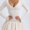 Rochie mini Tallou din modal, cu talie coborâtă și tiv bufant, în culoarea ivoriu Rochie mini Tallou din modal, cu talie coborâtă și tiv bufant, în culoarea ivoriu
