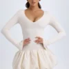 Rochie mini Tallou din modal, cu talie coborâtă și tiv bufant, în culoarea ivoriu Rochie mini Tallou din modal, cu talie coborâtă și tiv bufant, în culoarea ivoriu