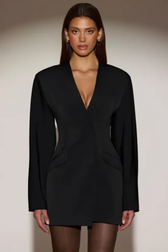 Rochie mini tip blazer cu un singur rând de nasturi Azelie, negru