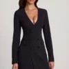 Rochie mini tip blazer structurată cu un singur rând de nasturi Samantae, negru