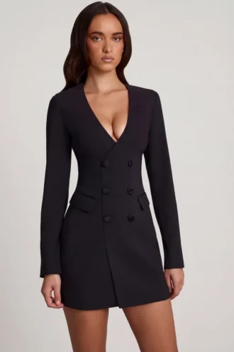 Rochie mini tip blazer structurată cu un singur rând de nasturi Samantae, negru Rochie mini tip blazer structurată cu un singur rând de nasturi Samantae, negru