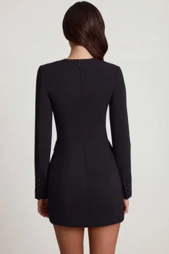 Rochie mini tip blazer structurată cu un singur rând de nasturi Samantae, negru Rochie mini tip blazer structurată cu un singur rând de nasturi Samantae, negru