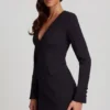Rochie mini tip blazer structurată cu un singur rând de nasturi Samantae, negru