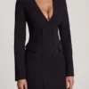 Rochie mini tip blazer structurată cu un singur rând de nasturi Samantae, negru