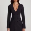 Rochie mini tip blazer structurată cu un singur rând de nasturi Samantae, negru