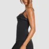 Rochie mini tip kilt din twill periat, cu talie coborâtă, de la Clover, în culoarea neagră