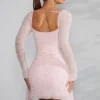 Rochie mini Tivoli cu mâneci lungi, guler cowl și ornamente, în nuanța Blush Rochie mini Tivoli cu mâneci lungi, guler cowl și ornamente, în nuanța Blush