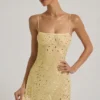 Rochie mini transparentă cu decolteu pătrat și ornamente Averie, în culoarea galben