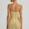 Rochie mini transparentă cu decolteu pătrat și ornamente Averie, în culoarea galben