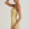 Rochie mini transparentă cu decolteu pătrat și ornamente Averie, în culoarea galben