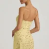 Rochie mini transparentă cu decolteu pătrat și ornamente Averie, în culoarea galben