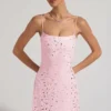 Rochie mini transparentă cu decolteu pătrat și ornamente Averie, în roz Rochie mini transparentă cu decolteu pătrat și ornamente Averie, în roz