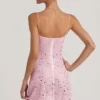 Rochie mini transparentă cu decolteu pătrat și ornamente Averie, în roz Rochie mini transparentă cu decolteu pătrat și ornamente Averie, în roz