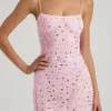 Rochie mini transparentă cu decolteu pătrat și ornamente Averie, în roz Rochie mini transparentă cu decolteu pătrat și ornamente Averie, în roz