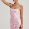 Rochie mini transparentă cu decolteu pătrat și ornamente Averie, în roz Rochie mini transparentă cu decolteu pătrat și ornamente Averie, în roz