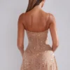 Rochie mini transparentă cu decolteu rotund și ornamente Durrani, culoare Almond Rochie mini transparentă cu decolteu rotund și ornamente Durrani, culoare Almond