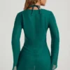 Rochie mini transparentă cu guler cowl și ornamente cu mărgele Vista, în verde jad