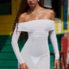 Rochie mini transparentă cu umeri decupați Nemba, albă Rochie mini transparentă cu umeri decupați Nemba, albă