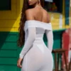 Rochie mini transparentă cu umeri decupați Nemba, albă Rochie mini transparentă cu umeri decupați Nemba, albă