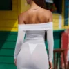 Rochie mini transparentă cu umeri decupați Nemba, albă Rochie mini transparentă cu umeri decupați Nemba, albă
