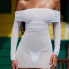 Rochie mini transparentă cu umeri decupați Nemba, albă Rochie mini transparentă cu umeri decupați Nemba, albă