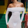 Rochie mini transparentă cu umeri decupați Nemba, albă Rochie mini transparentă cu umeri decupați Nemba, albă