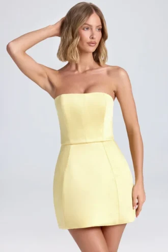 Rochie mini tulipă structurată cu bretele Haisley, culoare Lemon Sherbet Rochie mini tulipă structurată cu bretele Haisley, culoare Lemon Sherbet