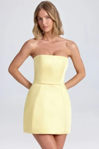 Rochie mini tulipă structurată cu bretele Haisley, culoare Lemon Sherbet Rochie mini tulipă structurată cu bretele Haisley, culoare Lemon Sherbet