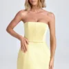 Rochie mini tulipă structurată cu bretele Haisley, culoare Lemon Sherbet Rochie mini tulipă structurată cu bretele Haisley, culoare Lemon Sherbet