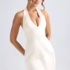 Rochie mini tulip structurată cu gât halter Harmonia, culoare ivoriu Rochie mini tulip structurată cu gât halter Harmonia, culoare ivoriu